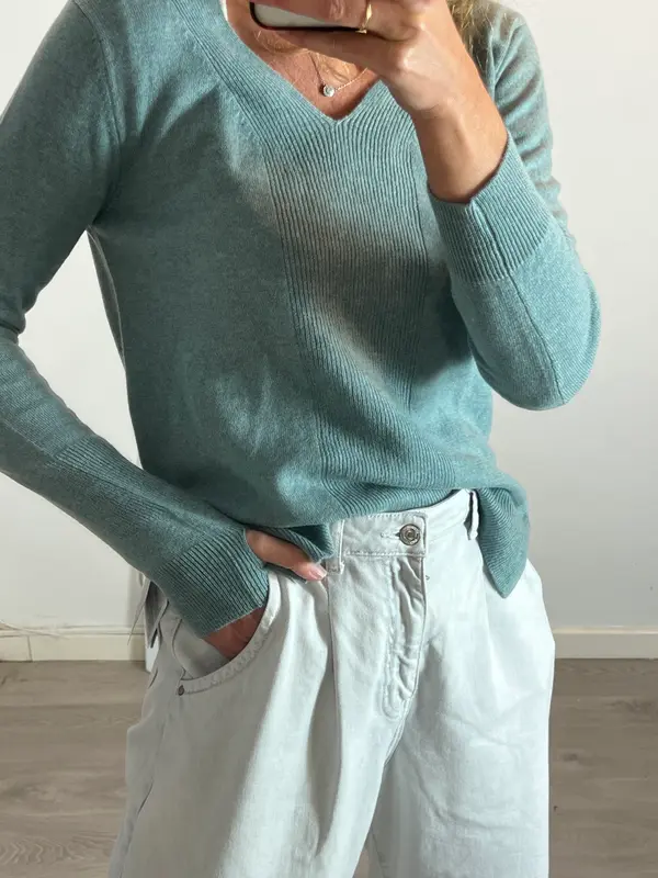 AGAIN CASHMERE. Jersey azul claro jaspeado cashmere. T S