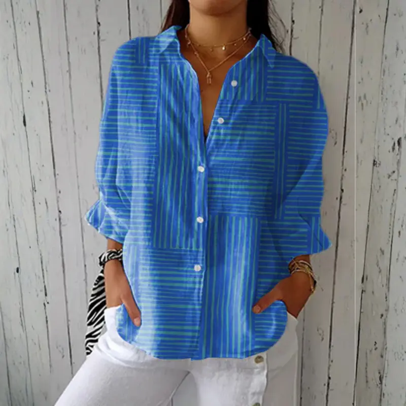 Agua - Blusa de Rayas Azules Corte Relajado