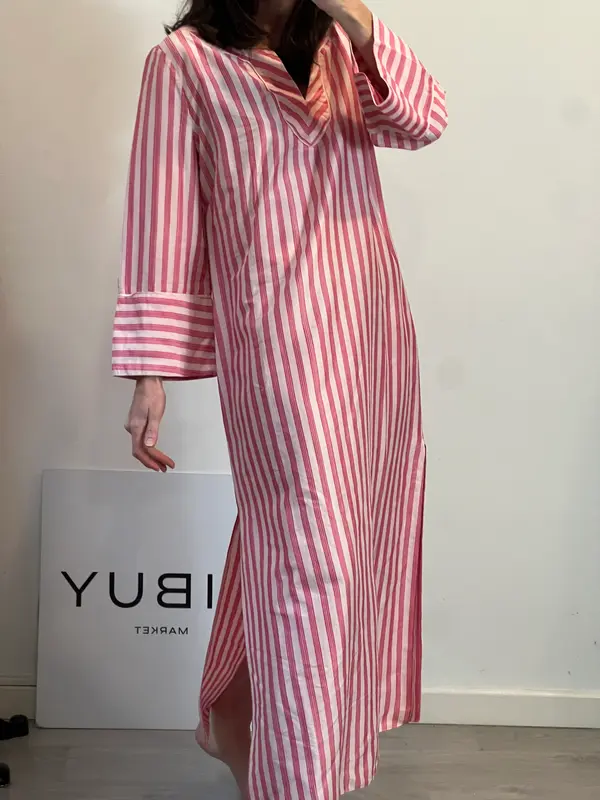 ALEXANDRIA. Vestido kaftán rosa rayas