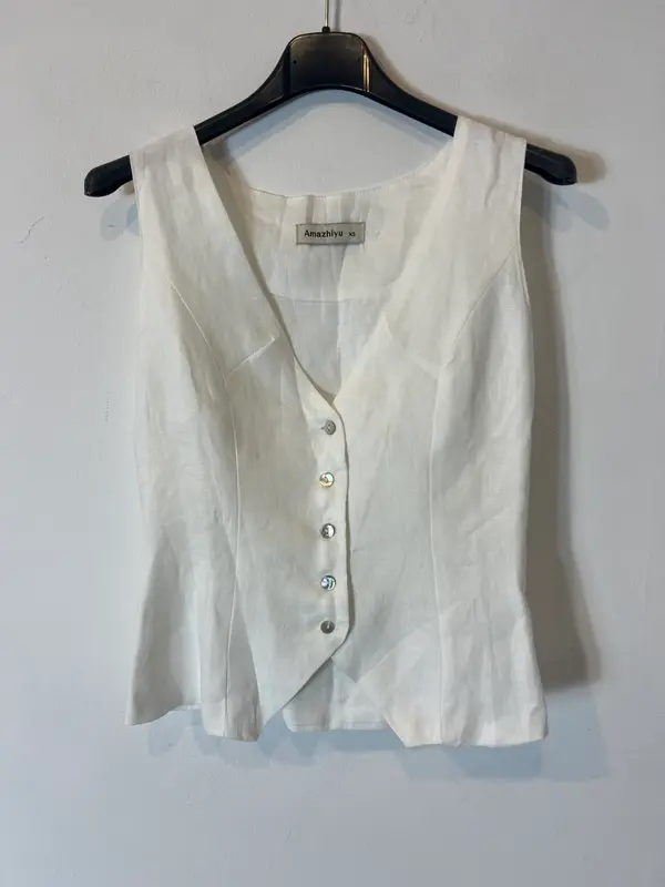 AMAZHIYU. Chaleco lino blanco. T XS
