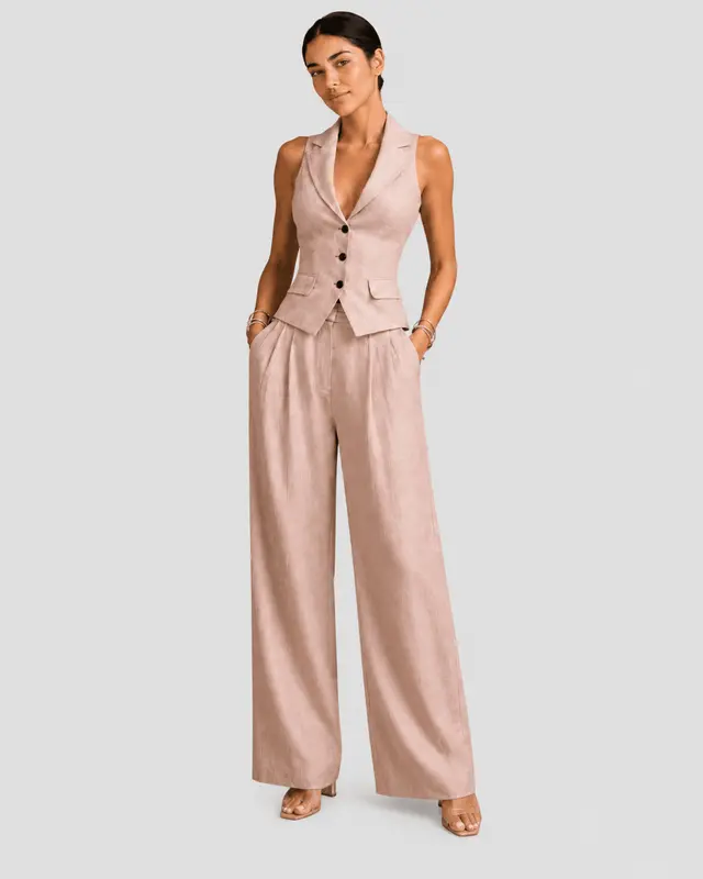 Ana | Women's Two-Piece Set with V-Neck and Buttons