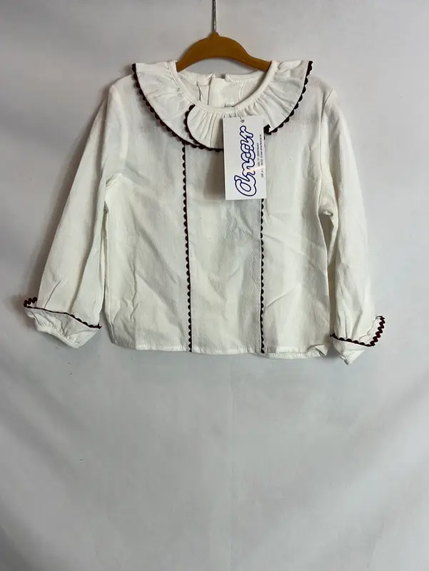 ANCAR. Camisa bebé tablón y piquillo burdeos. T 18 Meses