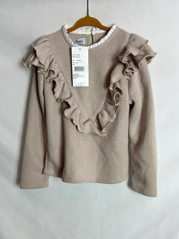ANCAR. Jersey volantes beige T 6 Años