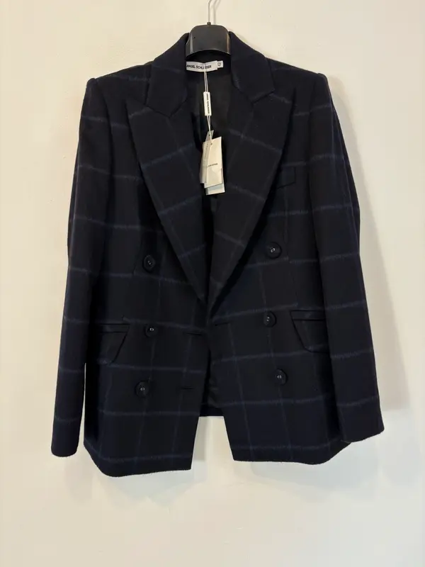 ANGEL SCHELESSER. Blazer azul cuadros lana