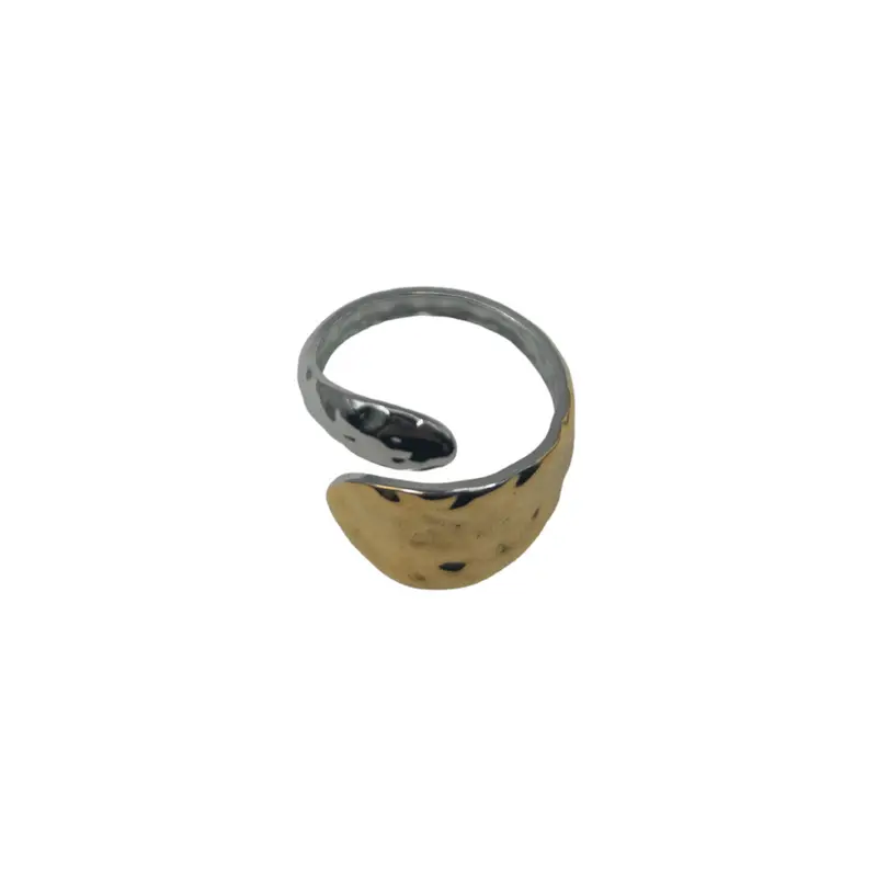 Anillo abrazo combinado en plata y oro acero inoxidable