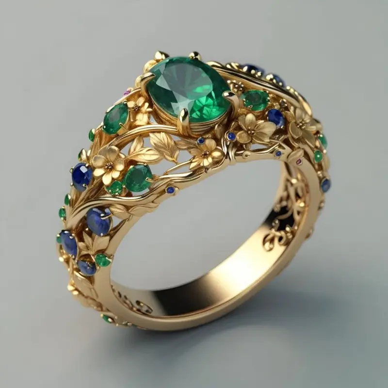 Anillo de Lujo con Esmeralda y Zafiro
