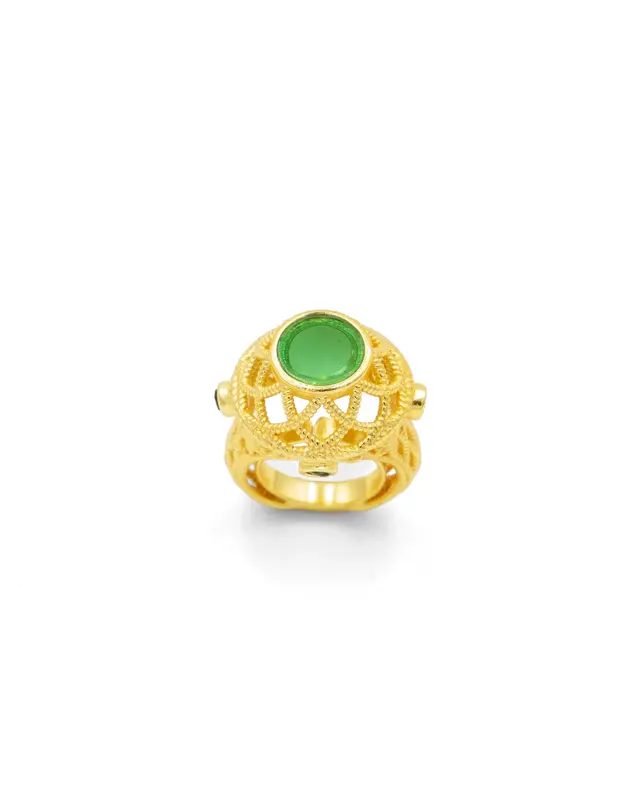 Anillo Dorado Kalu Onix Verde Tiahra S404-OV