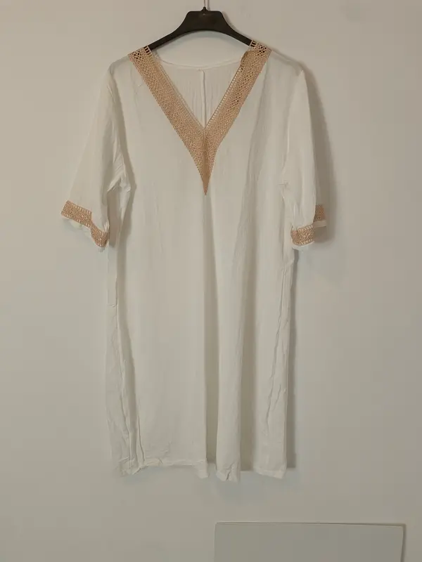 ANNA. Vestido blanco detalles encaje TU(l)