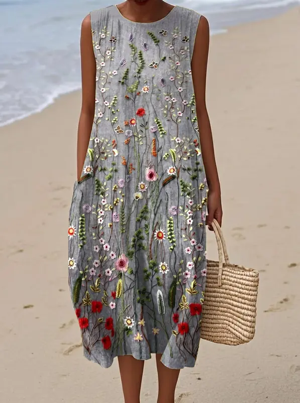 Annika | Vildblomma Grey Midi Dress