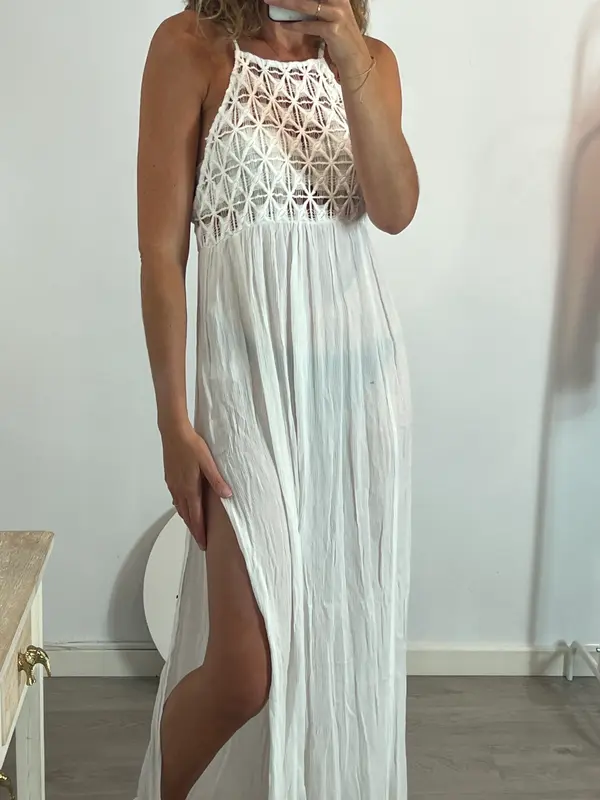ASOS. Vestido largo blanco croché T.36