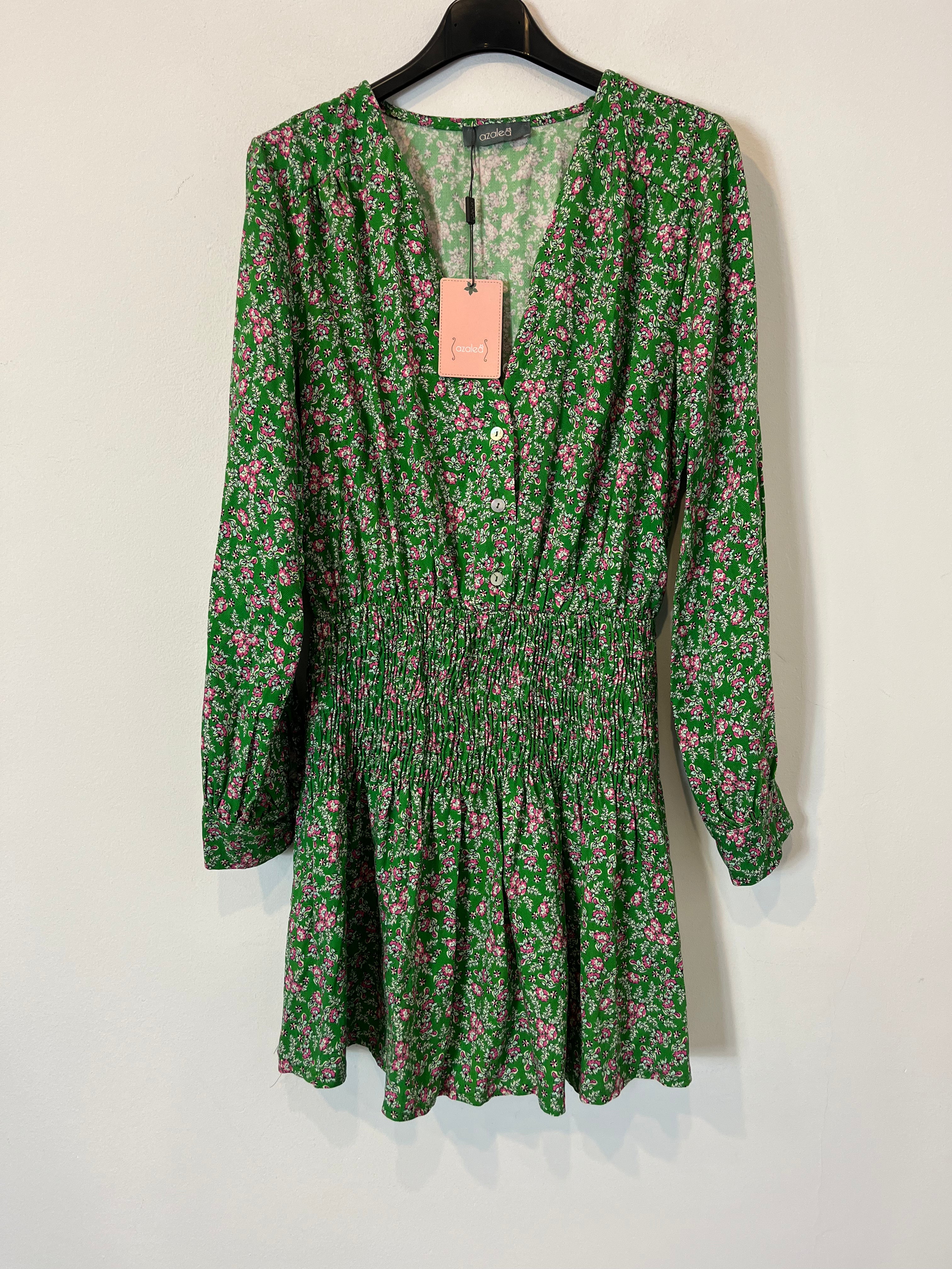 AZALEA. Vestido verde flores fluido. T S/M