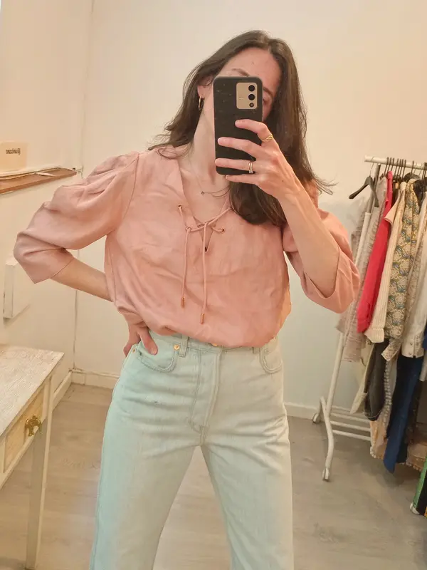 BA&SH. Blusa rosa palo detalle mangas. T 0 (XS)