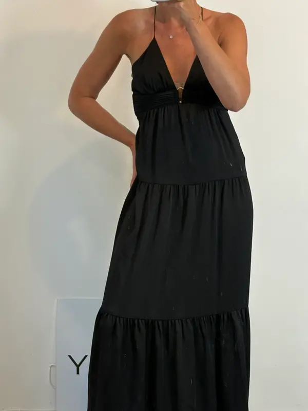 BA&SH. Vestido largo negro detalle espalda. T 1 (s)