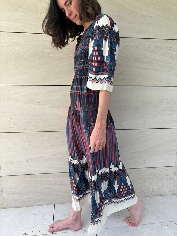 BA&SH. Vestido nido abeja estampado T.xs