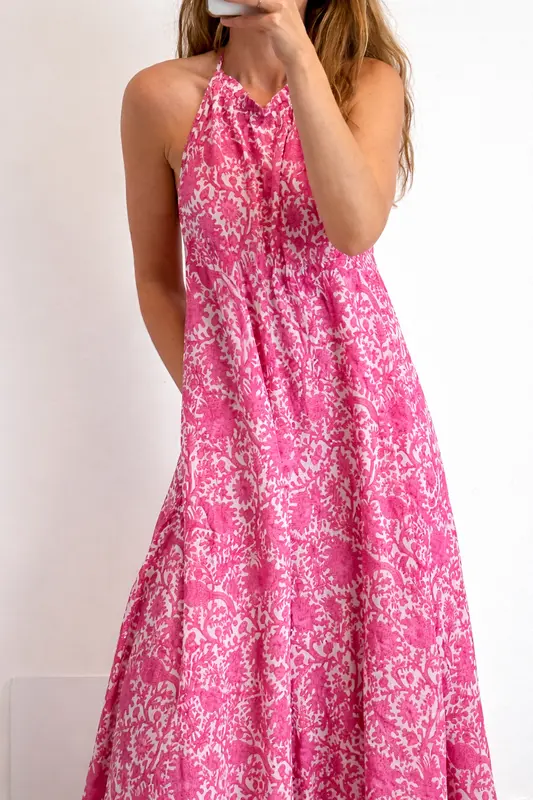 BABBAKI. Vestido largo estampado halter