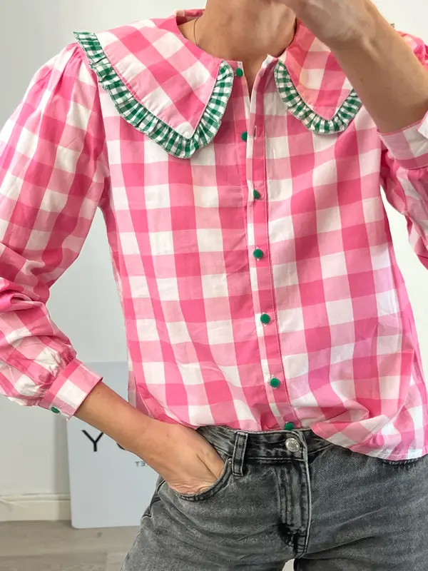 BANDITS Á LA CRÊME. Blusa cuadros detalle cuello. T M
