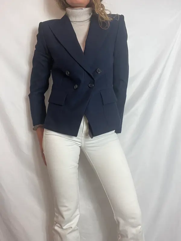 BARBARA BUI. Chaqueta azul cruzada hombreras . T 42