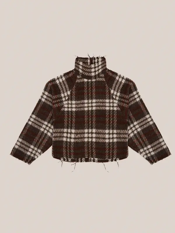Barefoot Plaid Brown Turtleneck Overshirt