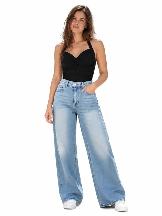 Beatriz | Pantalón Ancho en Azul y Gris
