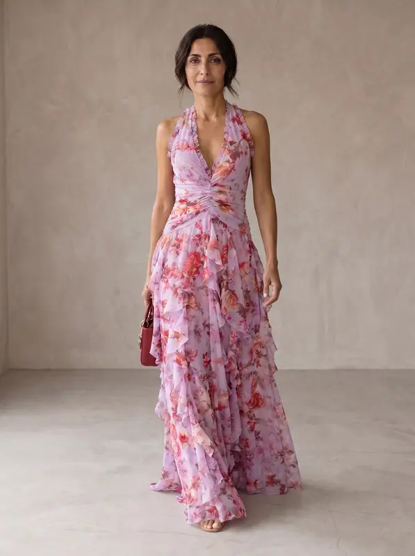 Beatriz™ | Vestido Largo de rosas con Escote Halter