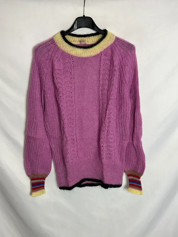 BECK SUNDERGAARD. Jersey morado detalle puños y cuello. T S