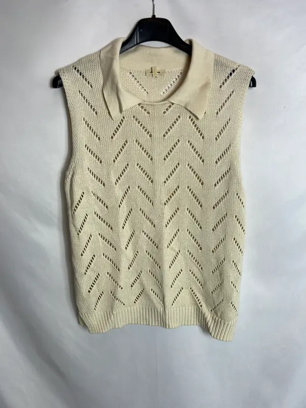 BELLEROSE. Chaleco punto calado beige. T 2(S/M)
