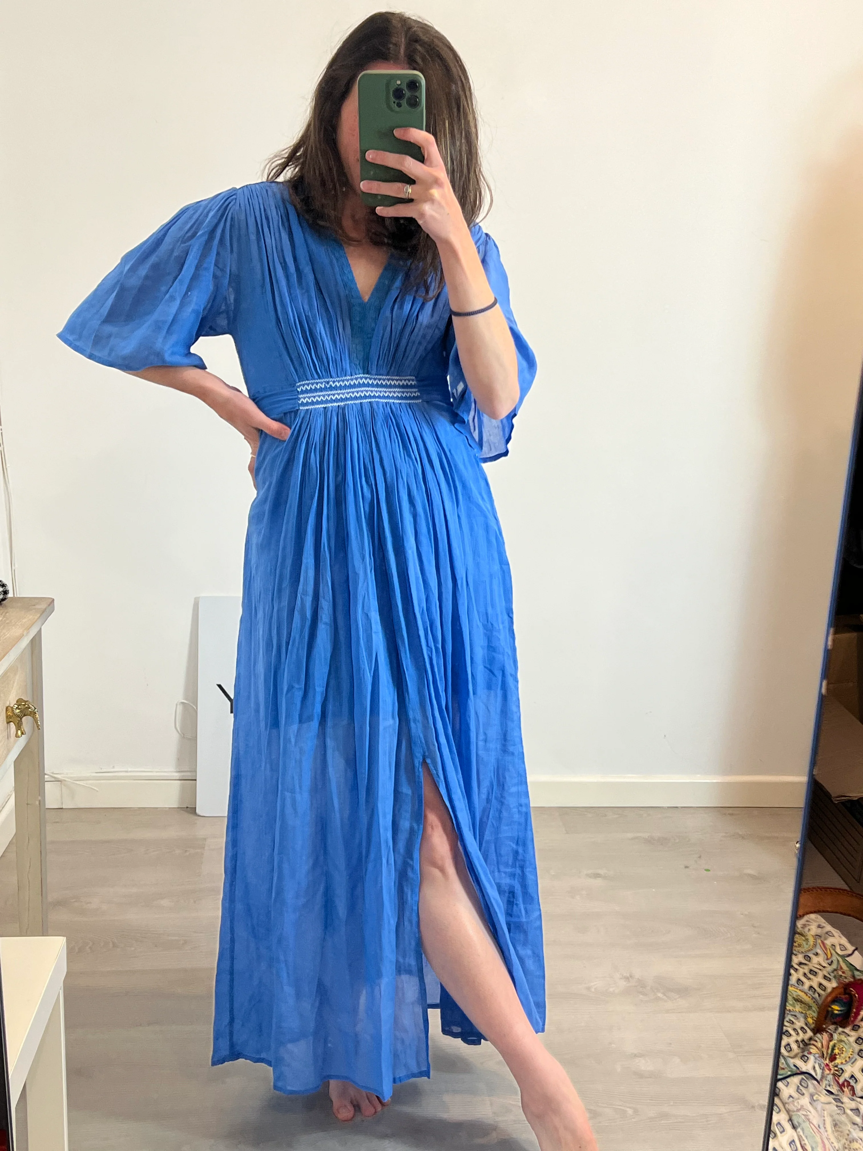 BERENICE. Vestido algodón azul aberturas. T 34