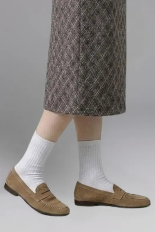 Berta | Mocasines de Ante Penny Loafer Mujer Suela Plana