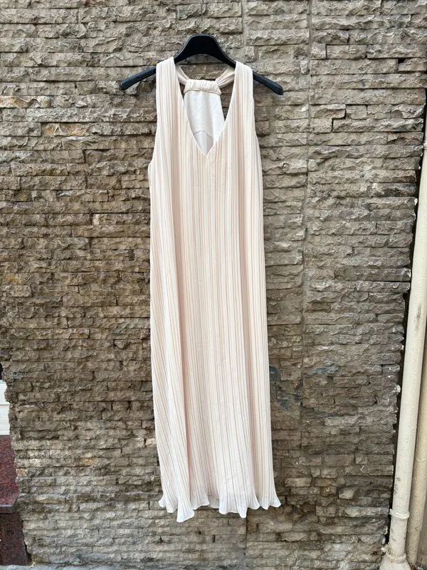 BIMANI. Vestido midi plisado beige
