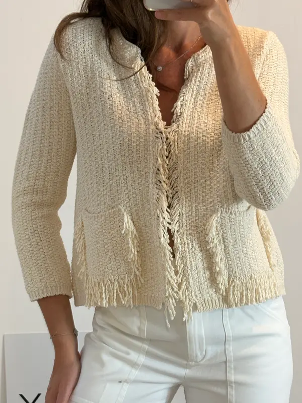 BIMBA Y LOLA. Chaqueta beige flecos T.m