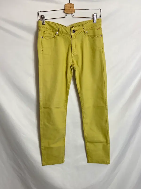 BIMBA Y LOLA. Pantalón denim amarillo T.38