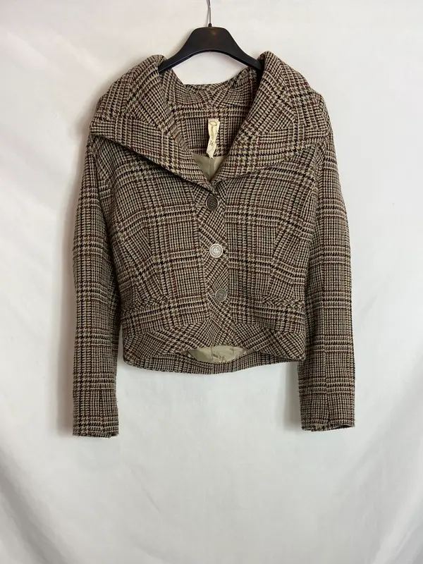 BLANCO. Chaqueta pata de gallo marrón T.36