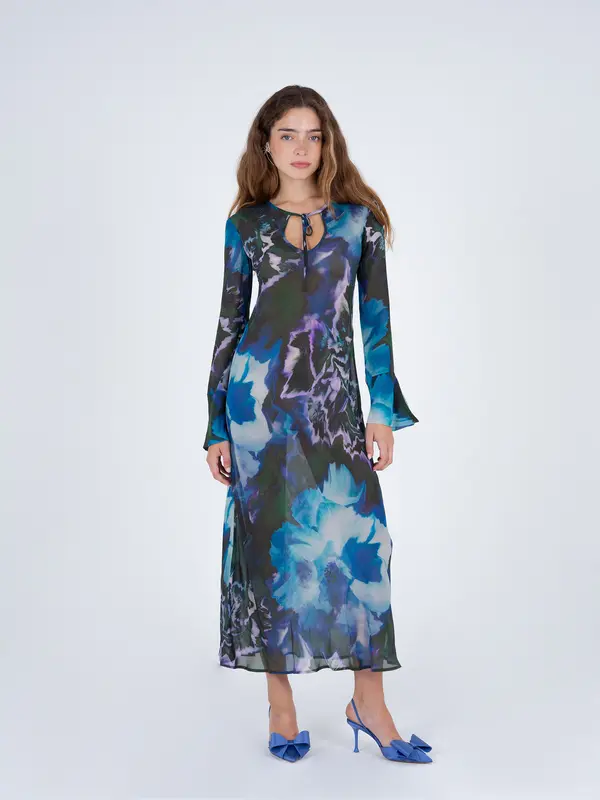 Blue Urania Flower Print Dress