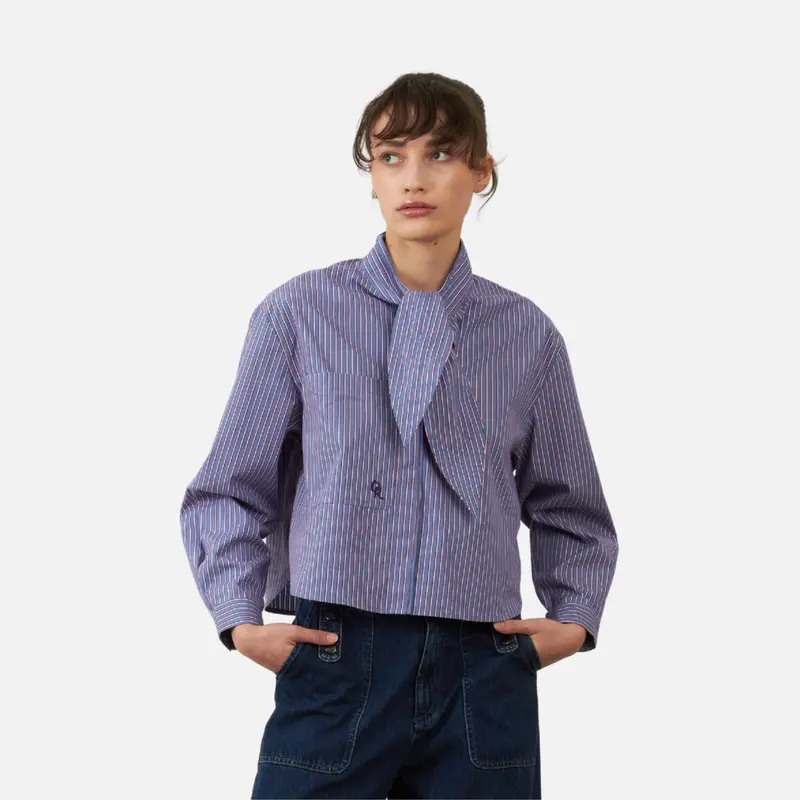 Blusa corta con lazada rosa o rayas azules - Orfeo