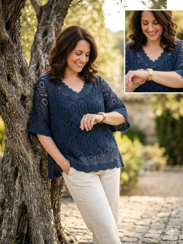Blusa Crochet Devu - Azul marino