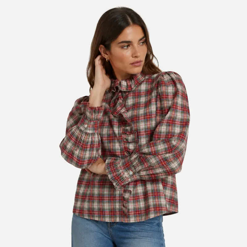 Blusa de cuadros con volante Louison – Feeka