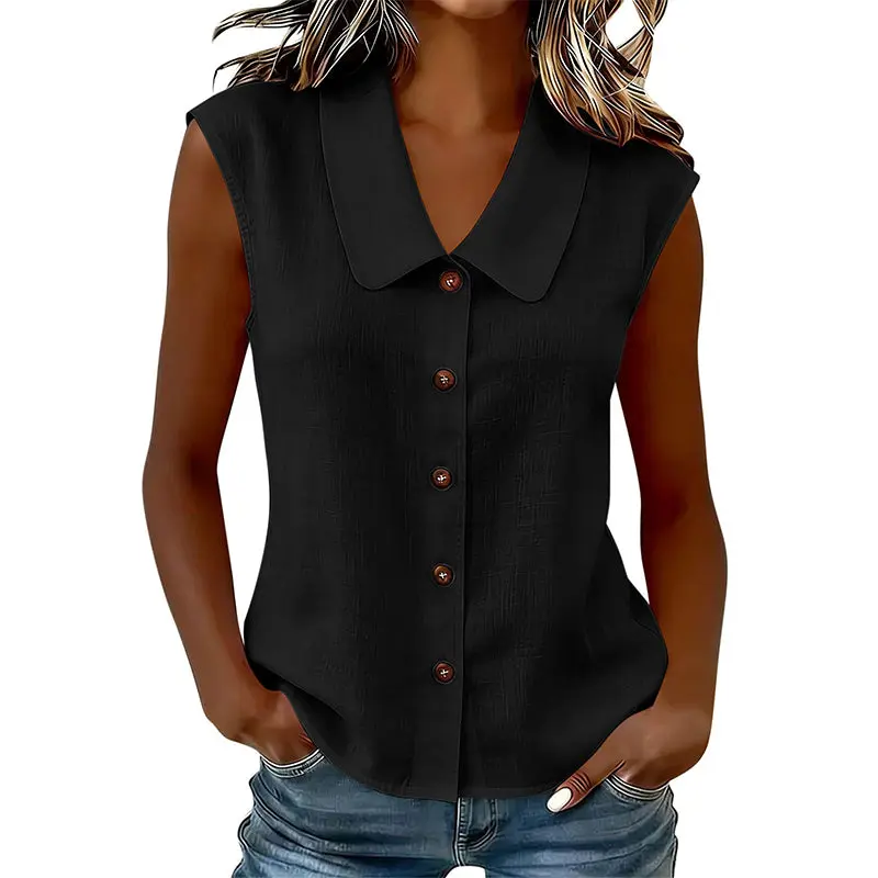 Blusa elegante sin mangas con botones para mujer