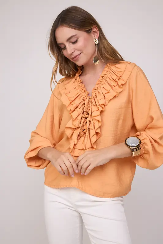 Blusa Escote Volantes Naranja