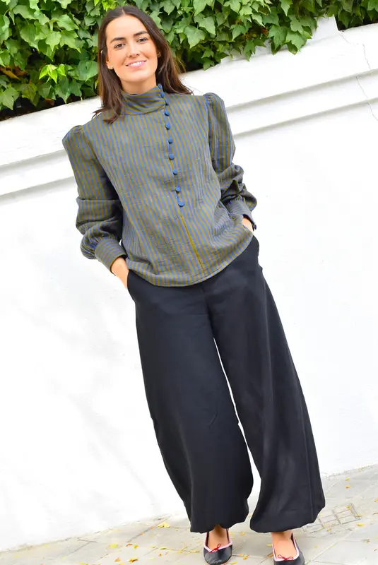 BLUSA VICTORIA - RAYAS AZUL Y VERDE -