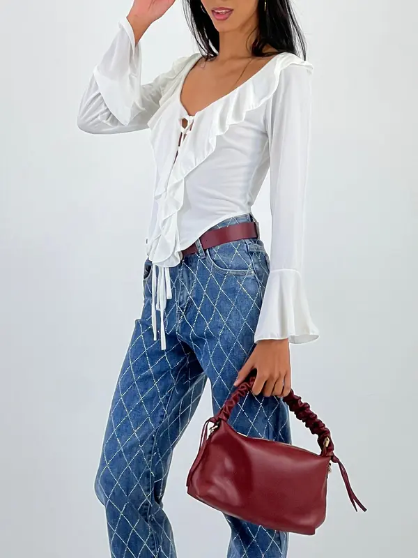 Bolso de piel asa arrugada