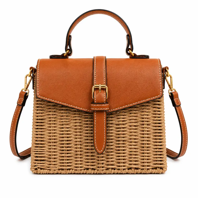 Bolso de Rafia con Solapa Camel Trapío