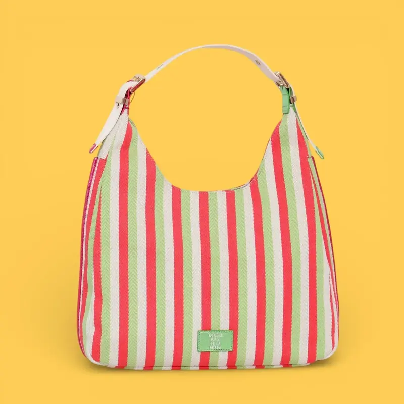 BOLSO HOBO LONA LINEAS FUCSIA