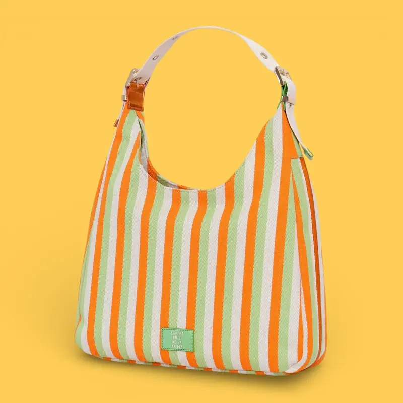 BOLSO HOBO LONA LINEAS NARANJA