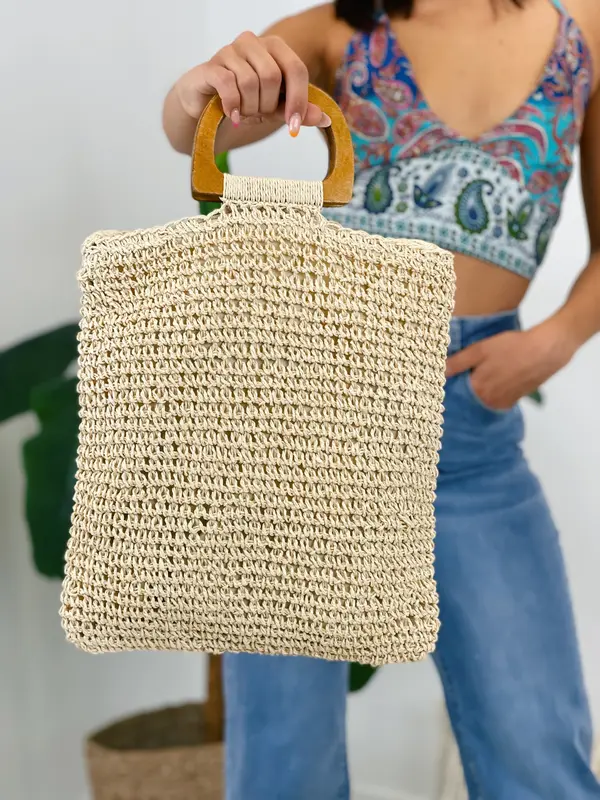 Bolso shopper de rafia boho