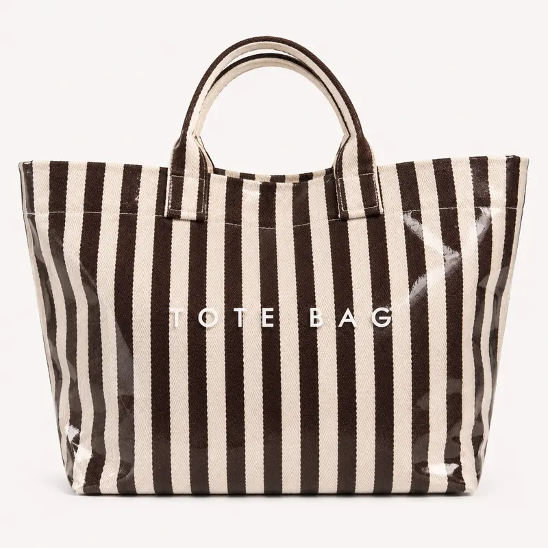 Bolso Shopper Plastificado Rayas Chocolate Trapío