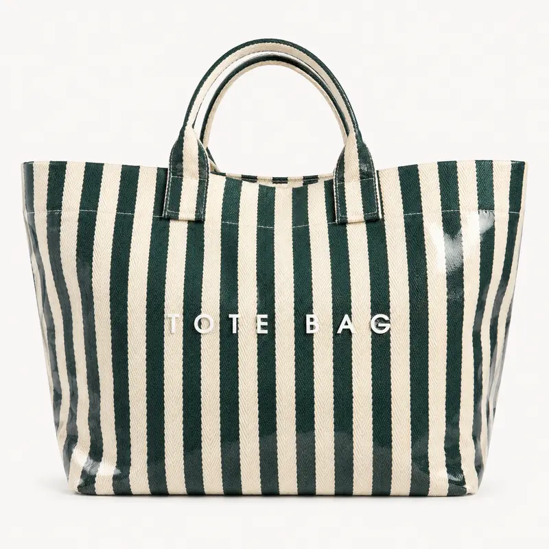 Bolso Shopper Plastificado Rayas Verde Botella Trapío