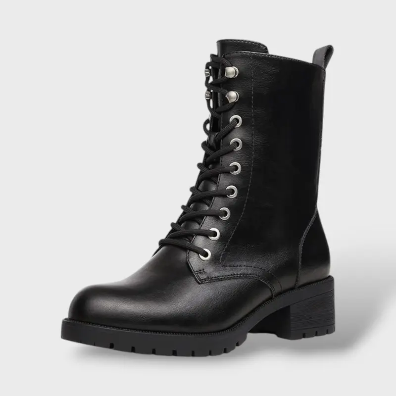 Botas de Combate con Cremallera y Tacón Bajo