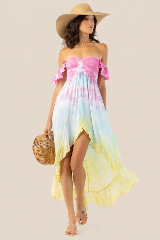 Brooklyn Vestido Largo - Pink Aqua Yellow