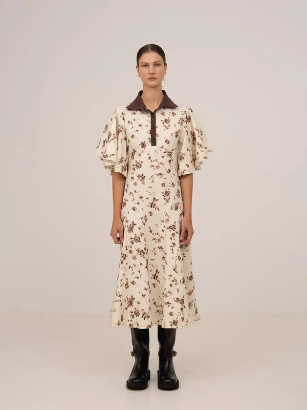 Brown Blooms Flower Print Midi Dress