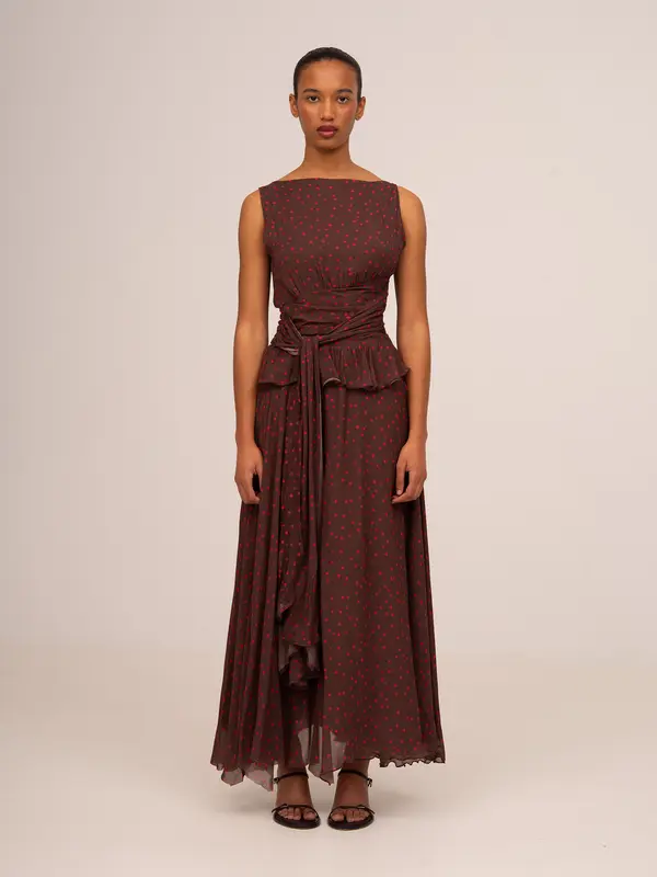 Brown Toast Polka Dot Occasion Dress
